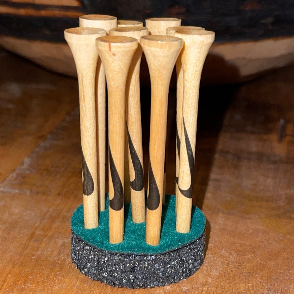 Wooden Golf Tees with Black Nike Logo